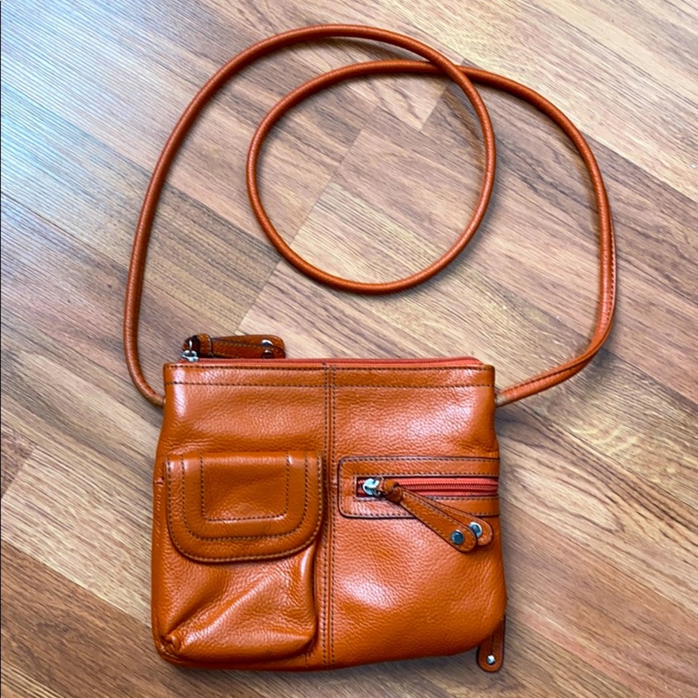 Tignanello orange leather crossbody with pockets